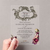 Vintage Burgundy Gold Alice im Wunderland Hochzeit Acryleinladungen (Insitu (Handheld))