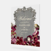 Vintage Burgundy Gold Alice im Wunderland Hochzeit Acrylschild (Winkel)