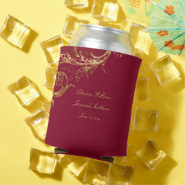 Vintage Burgundy Gold Floral Damask Script Hochzei Dosenkühler
