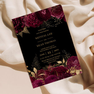 Vintage Burgundy Gold Floral Rose Hochzeit Einladung