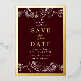 Vintage Burgundy Gold White Wedding Save The Date Folieneinladung