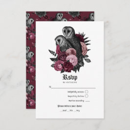 Vintage Burgundy Owls Gothic Wedding RSVP Karte