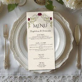 Vintage Burgundy Pink Art Nouveau Floral Wedding Menükarte