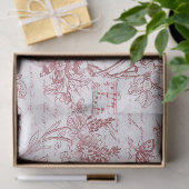 Vintage Burgundy Red Birds Blume Französisch Scrip Seidenpapier (Geschenk)