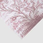 Vintage Burgundy Red Birds Blume Französisch Scrip Seidenpapier (Detail)