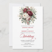 Vintage Burgundy White Floral Wedding Invitation Einladung (Vorderseite)
