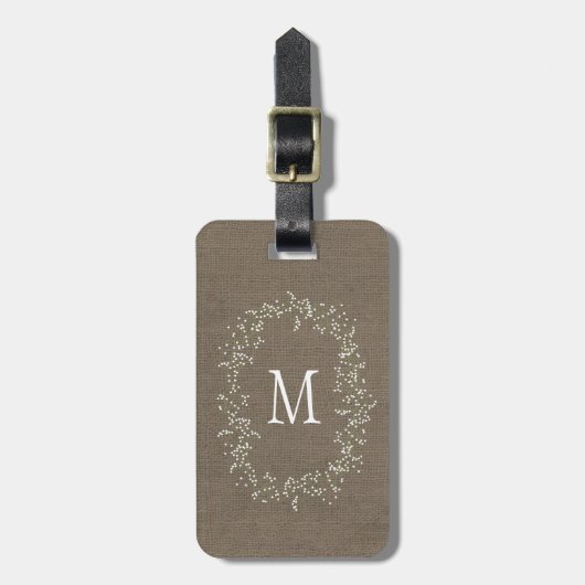 Vintage Burlap Floral Monogram Gepäckanhänger (Vorderseite vertikal)