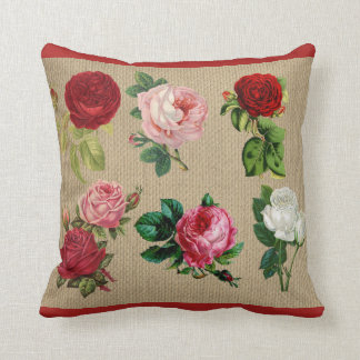 Vintage Burlap-Rose Cotton Throw Kissen