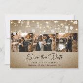 Vintage Burlap Wedding 4 Foto Save the Date (Vorderseite)