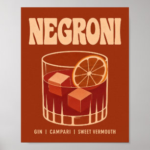 Vintage Burnt Orange Negroni Getränk Illustration Poster