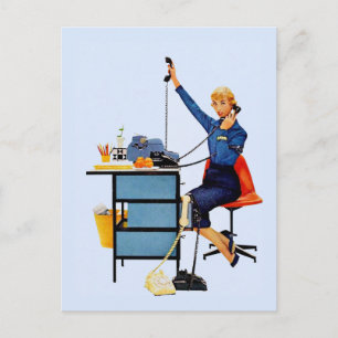Vintage-Büro-Retro-Arbeitsfrau-Kunst Postkarte