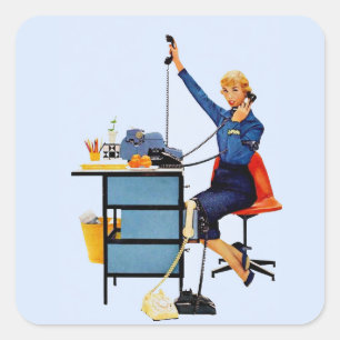 Vintage-Büro-Retro-Arbeitsfrau-Kunst Quadratischer Aufkleber
