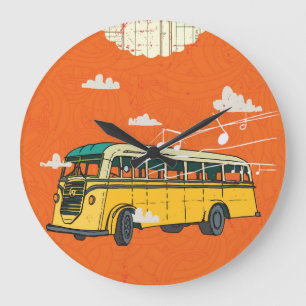Vintage Bus: Wolken-Textur-Hintergrund Große Wanduhr