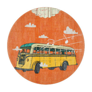 Vintage Bus: Wolken-Textur-Hintergrund Schneidebrett