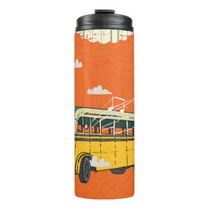 Vintage Bus: Wolken-Textur-Hintergrund Thermosbecher