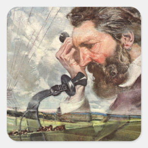 Vintage Business, Alexander Graham Bell Telefon Quadratischer Aufkleber