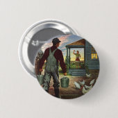 Vintage Business, Bauernhof mit Landwirt und Hühne Button (Vorne & Hinten)