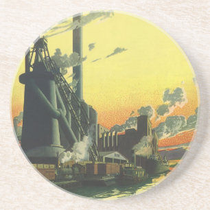 Vintage Business Factory, Fertigung auf einem Dock Sandstein Untersetzer