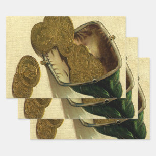 Vintage Business Finance, Goldmünze Geld im Geldbe Geschenkpapier Set