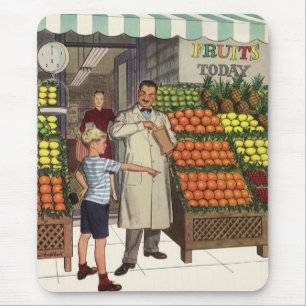 Vintage Business, Fruit Stand with Grocer and Boy Mousepad