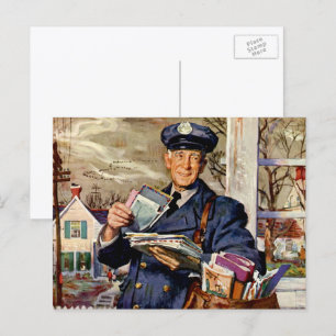 Vintage Business, Mailman Delivering Mail Letters Postkarte