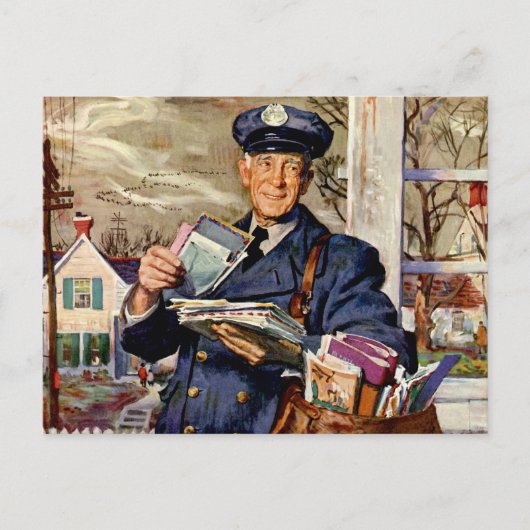 Vintage Business, Mailman Delivering Mail Letters Postkarte (Vorderseite)