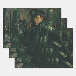 Vintage Business, Polizist am Notruftelefon Geschenkpapier Set