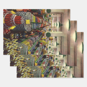 Vintage Business Supermarkt, Lebensmittel und Getr Geschenkpapier Set