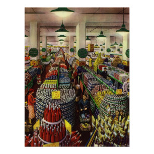 Vintage Business Supermarkt, Lebensmittel und Getr Poster