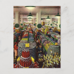 Vintage Business Supermarkt, Lebensmittel und Getr Postkarte