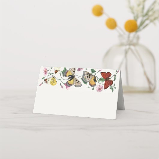 Vintage Butterfly Blank Handgeschriebene Hochzeit Platzkarte (Vorderseite)