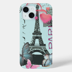 vintage Butterfly blau Paris Eiffelturm iPhone 15 Hülle
