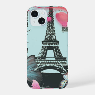 vintage Butterfly blau Paris Eiffelturm iPhone 15 Hülle