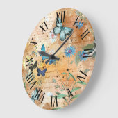 Vintage Butterfly Ephemera Decoupage Große Wanduhr (Winkel)