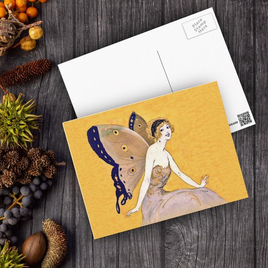 Vintage Butterfly Flügel Fairy Fee Blond Hair Postkarte