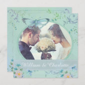 Vintage Butterfly Invitation Custom Photo Einladung (Vorne/Hinten)