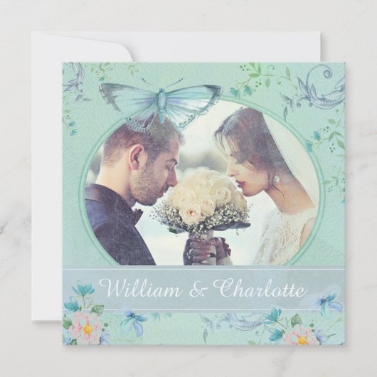 Vintage Butterfly Invitation Custom Photo Einladung (Vorderseite)