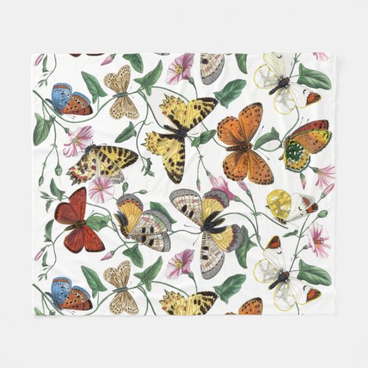 Vintage Butterfly & Moth-Malerei Fleecedecke (Vorderseite (Horizontal))