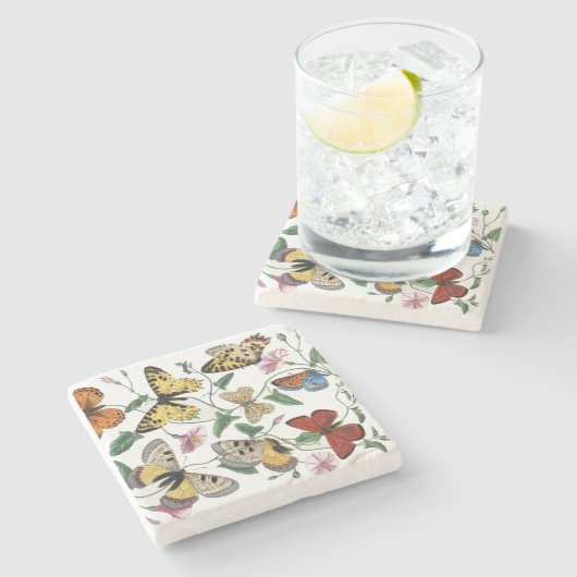 Vintage Butterfly & Moth-Malerei Steinuntersetzer (Seitenansicht)