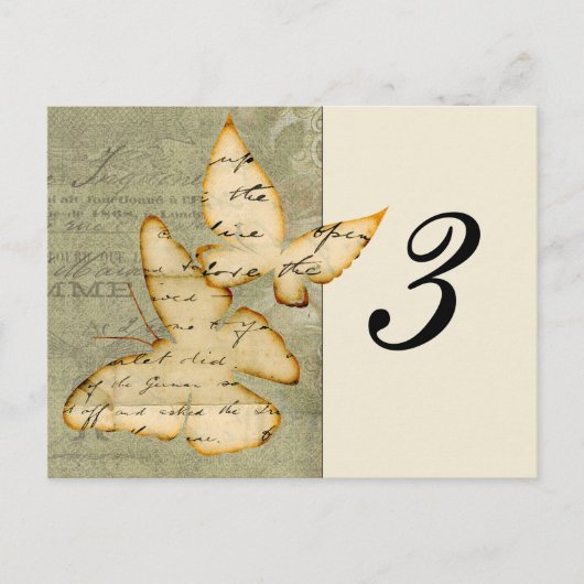 Vintage Butterfly-Tischnummer Postkarte (Vorderseite)