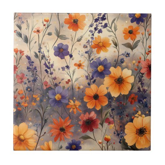 Vintage Butterfly Wildflower (11) Fliese (Vorderseite)