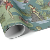 Vintage Button-Up-Girl-Frösche Geschenkpapier (Rolleneckpunkt)