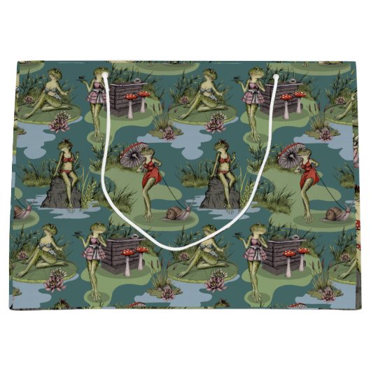 Vintage Button-Up-Girl-Frösche Große Geschenktüte (Vorderseite)
