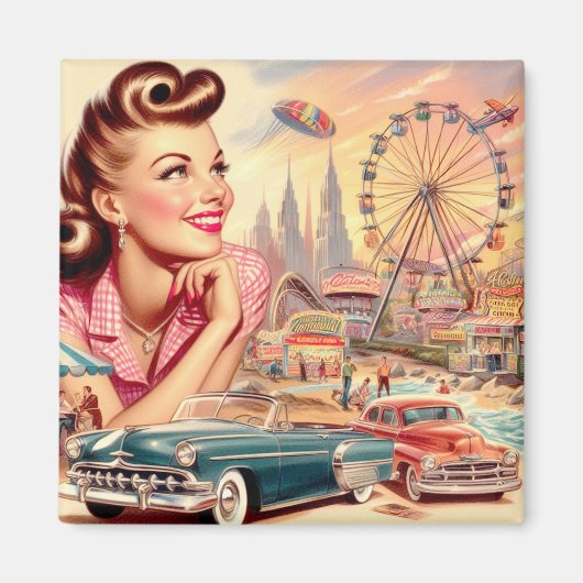 Vintage Button-Up-Illustration Magnet (Vorne)