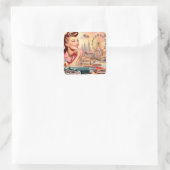 Vintage Button-Up-Illustration Quadratischer Aufkleber (Tasche)