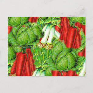 Vintage Cabbage Carrots & Leek Collage Veg Design Postkarte