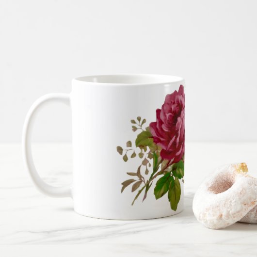 Vintage Cabbage Rose Elegance  Kaffeetasse (Mit Donut)