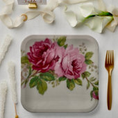 Vintage Cabbage Rose Elegance Papierplatte Pappteller