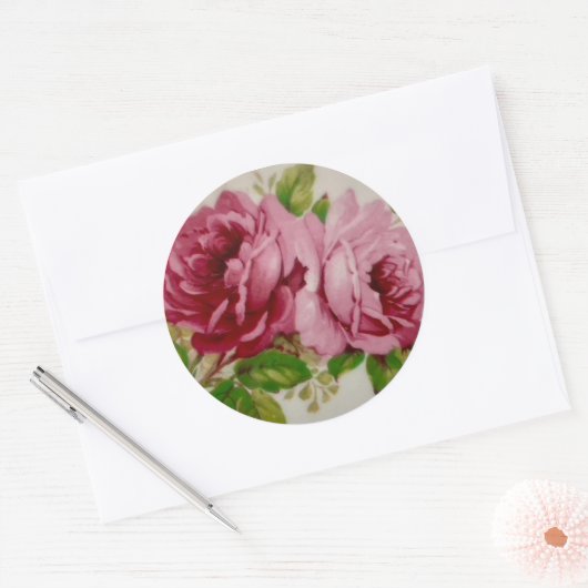 Vintage Cabbage Rose Elegante Aufkleber (Umschlag)