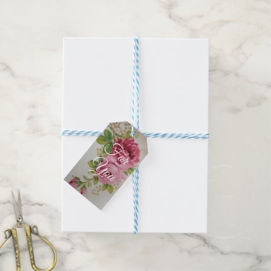 Vintage Cabbage Rose Elegante Geschenkanhänger (Mit Garn)